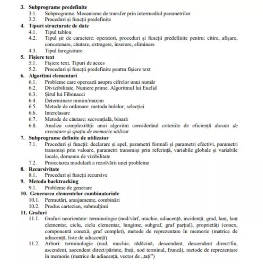 Programă informatică Bac 2022