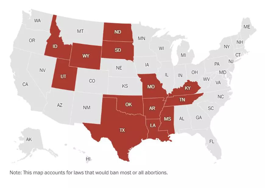 Harta statelor americane care vor interzice avortul după decizia Curții Supreme. Unde vor fi permise în continuare