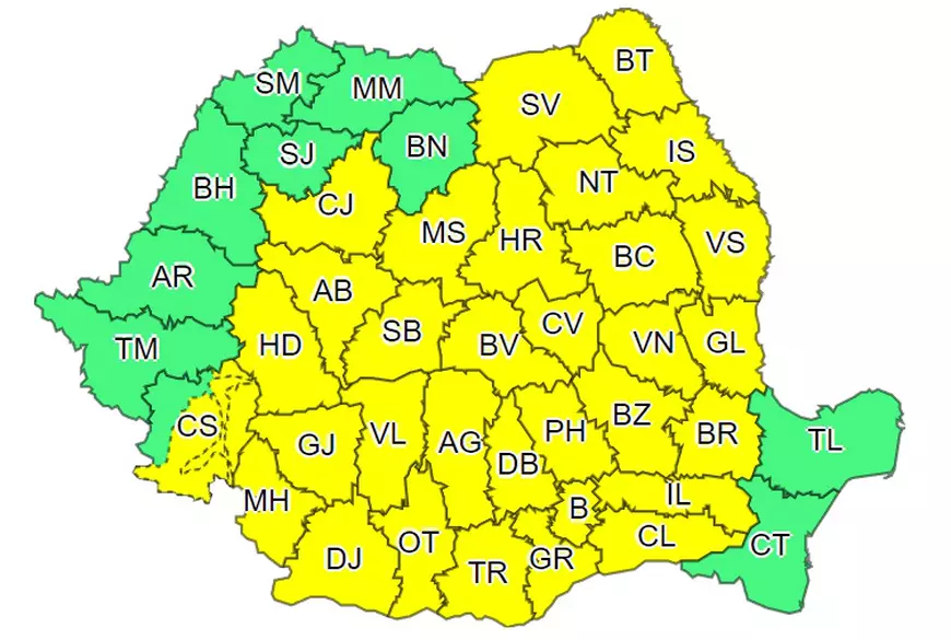 Cod galben și portocaliu de ploi torenţiale, vijelii şi grindină în aproape toată ţara