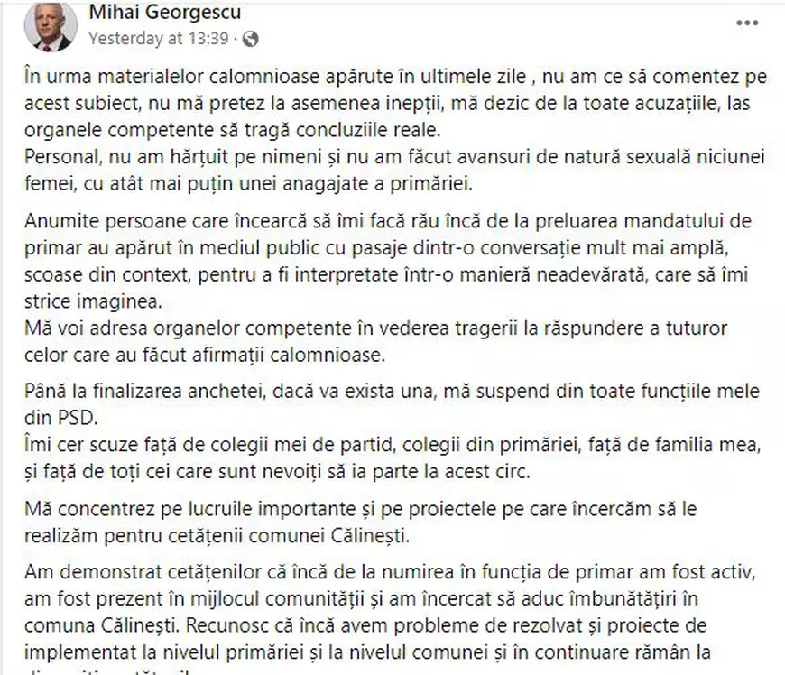Primarul unei comune din Argeș, acuzat de hărțuire sexuală de o tânără care l-a înregistrat