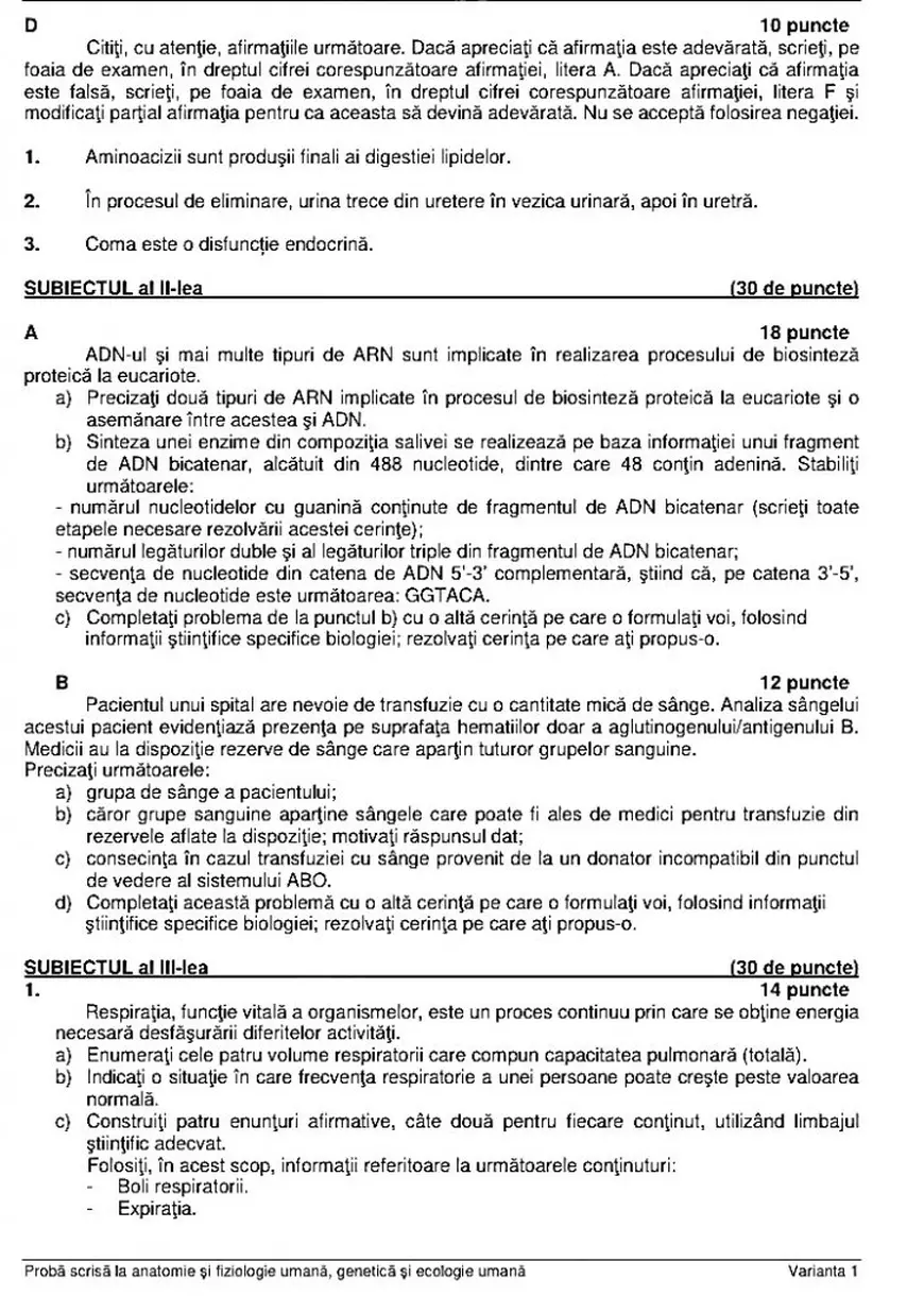 BAC biologie și anatomie 2022. Subiectele și baremele de corectare, publicate de Ministerul Educației