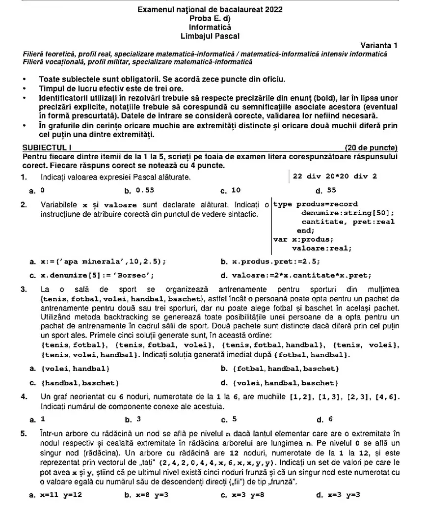 BAC informatică 2022. Subiectele și baremele de corectare, publicate de Ministerul Educației