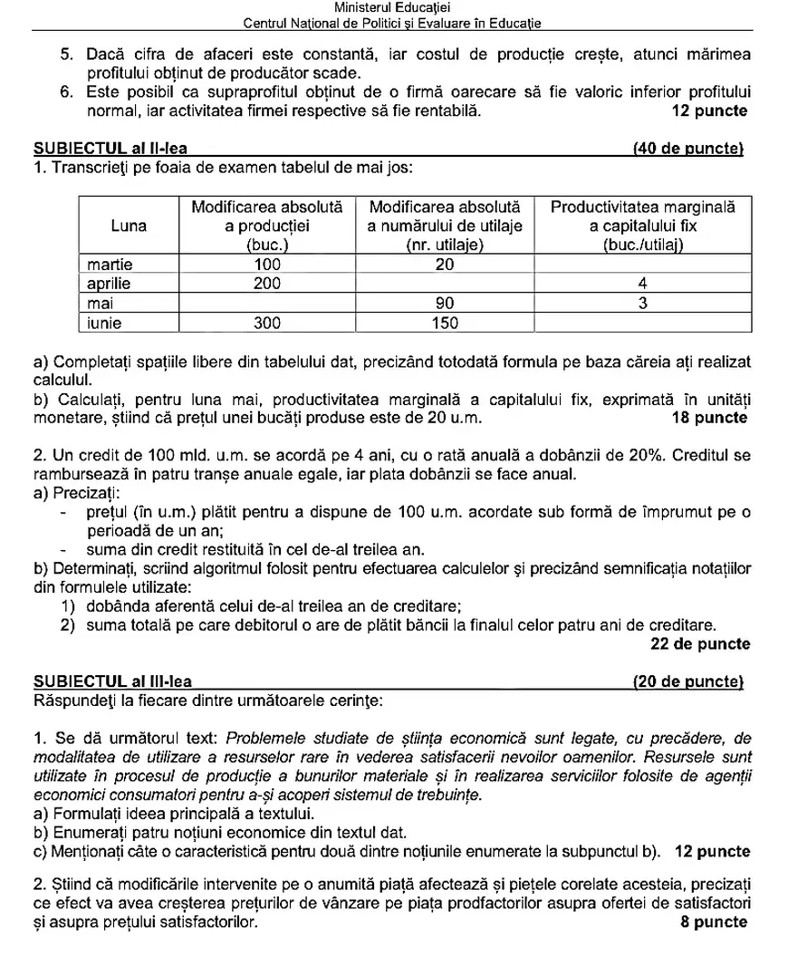 BAC economie 2022. Subiectele și baremele de corectare, publicate de Ministerul Educației