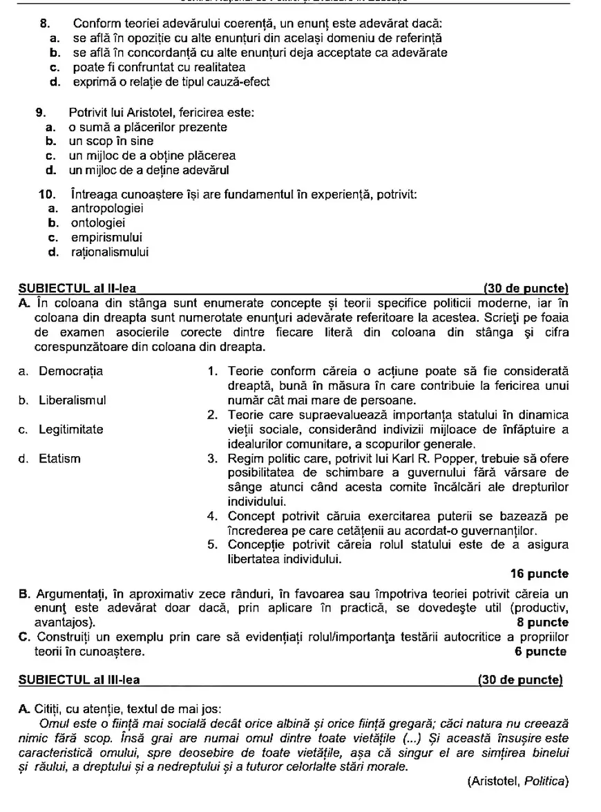 BAC filosofie 2022. Subiectele și baremele de corectare, publicate de Ministerul Educației