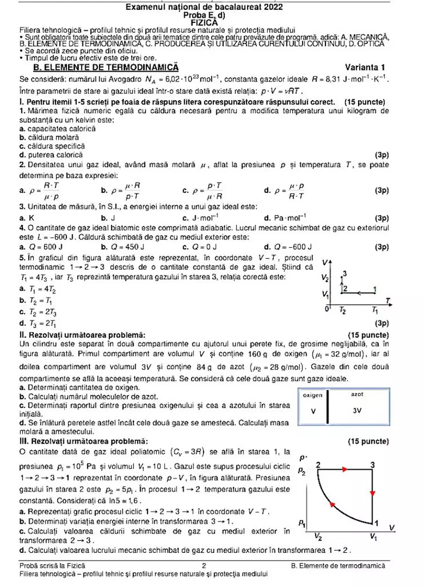 BAC fizică 2022. Subiectele și baremele de corectare, publicate de Ministerul Educației