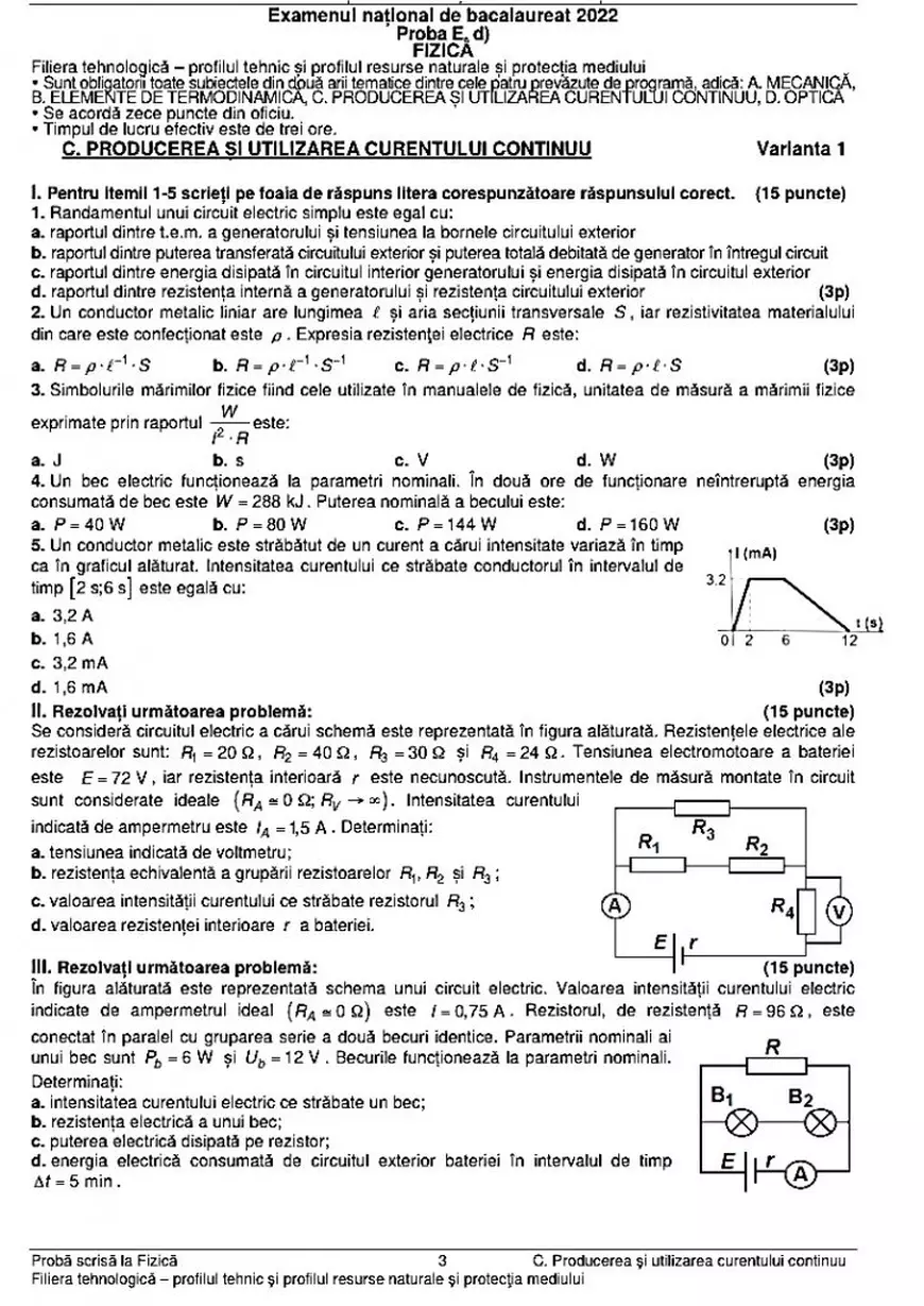 BAC fizică 2022. Subiectele și baremele de corectare, publicate de Ministerul Educației