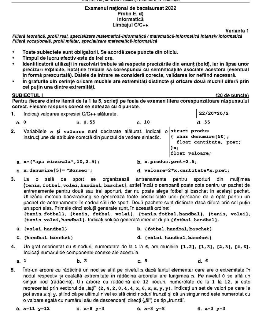 BAC informatică 2022. Subiectele și baremele de corectare, publicate de Ministerul Educației
