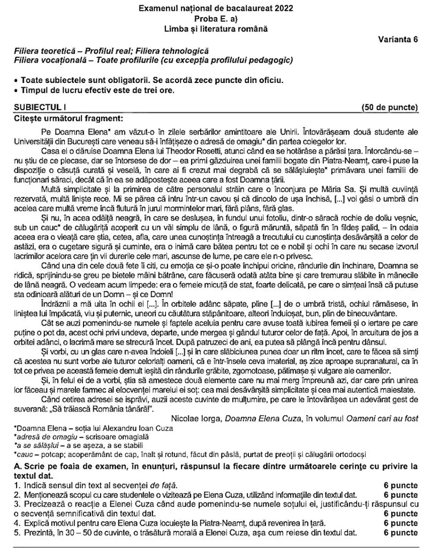 Subiectele la Română la BAC 2022. Ce au avut de rezolvat elevii