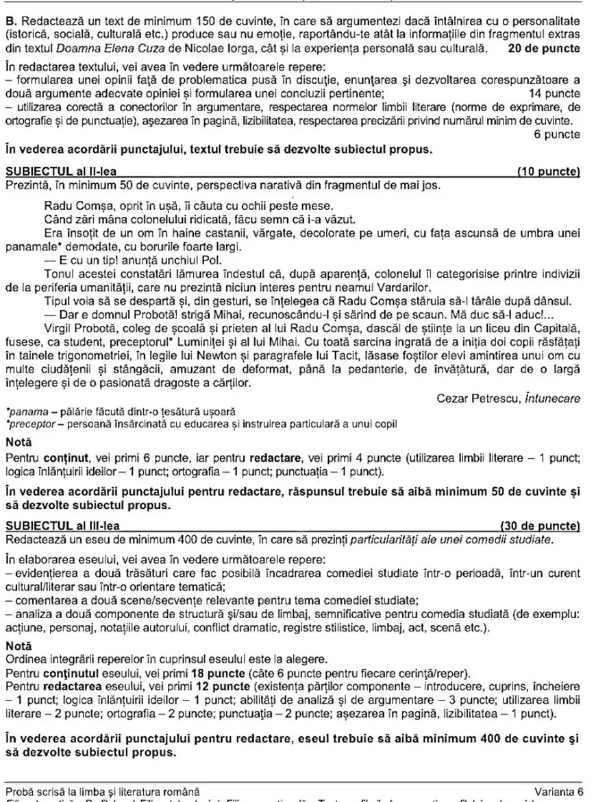 Subiectele la Română la BAC 2022. Ce au avut de rezolvat elevii