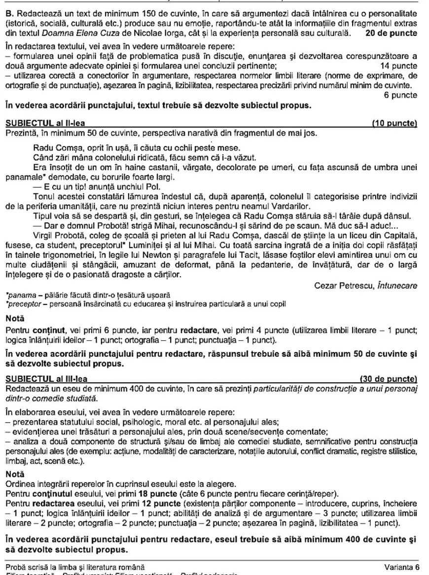 Subiectele la Română la BAC 2022. Ce au avut de rezolvat elevii