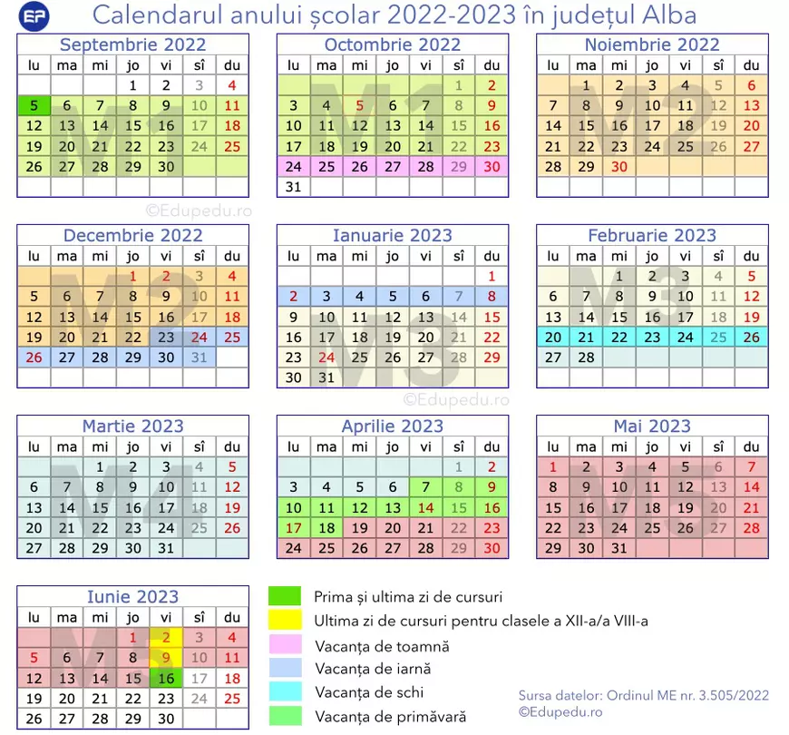 Calendarul anului şcolar 2022-2023 pentru fiecare judeţ - Alba