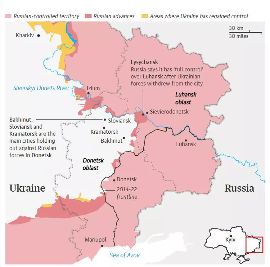 După capturarea totală a Luhanskului, Rusia controlează mai bine de o cincime din Ucraina. Ce urmează pe frontul de est