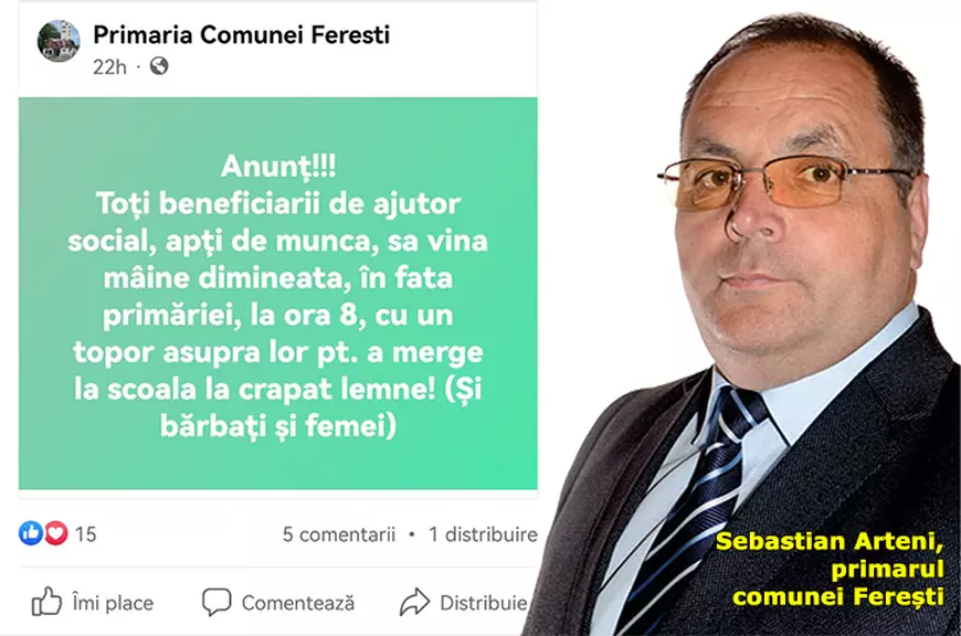 Primăria din Ferești, pe Facebook: „Beneficiarii de ajutor social să vină în fața primăriei cu un topor asupra lor”. Motivul anunțului