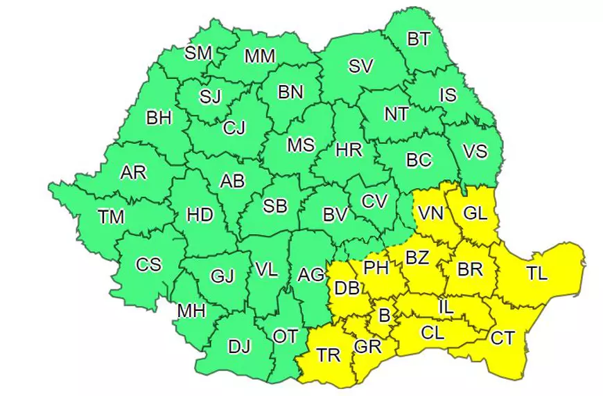 Cod portocaliu și galben de furtuni, ploi torențiale și vijelii. Care sunt județele vizate