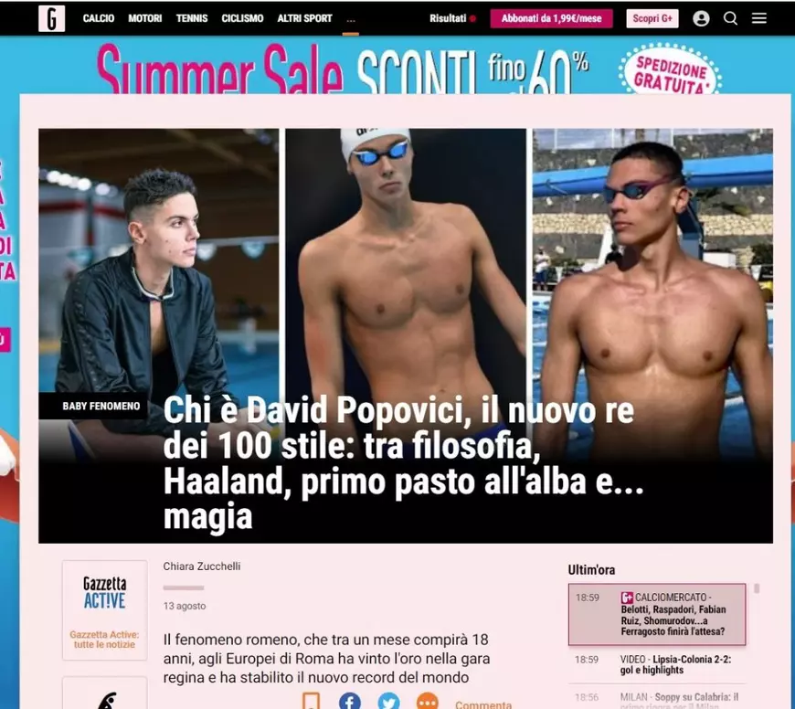 „Nu e om, e de pe altă planetă”. Reacția presei internaționale, după noua performanță a lui David Popovici