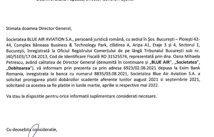 Documente cu dezastrul de la Blue Air. În 2021, compania a transmis Guvernului că are nevoie de 54 de milioane de euro