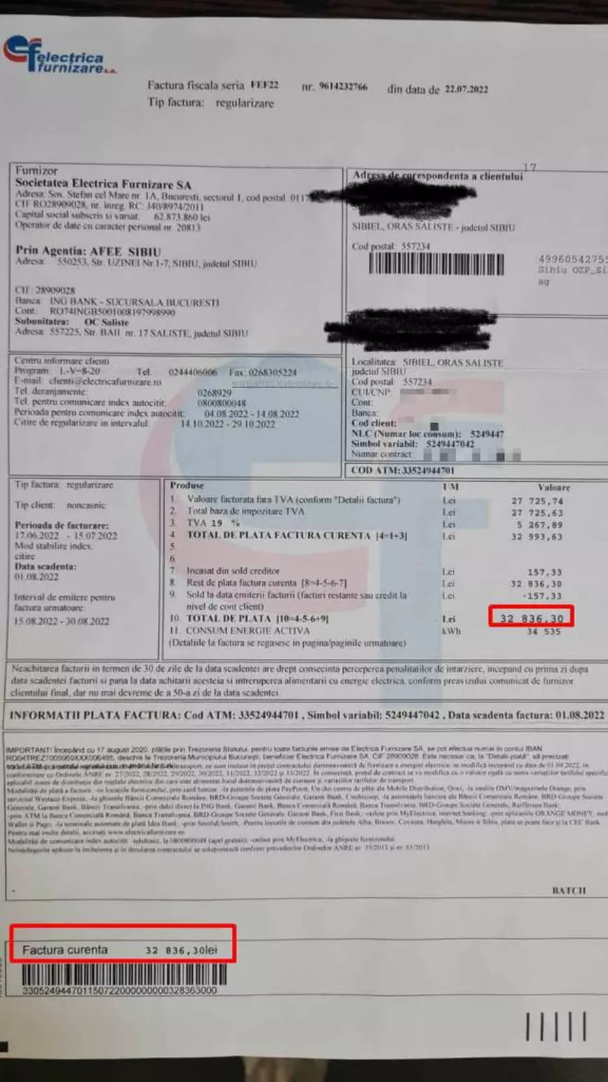 Factură de aproape 33.000 de lei la curent pentru o familie din Sibiu: „Noi acum trebuie să facem un credit la bancă”