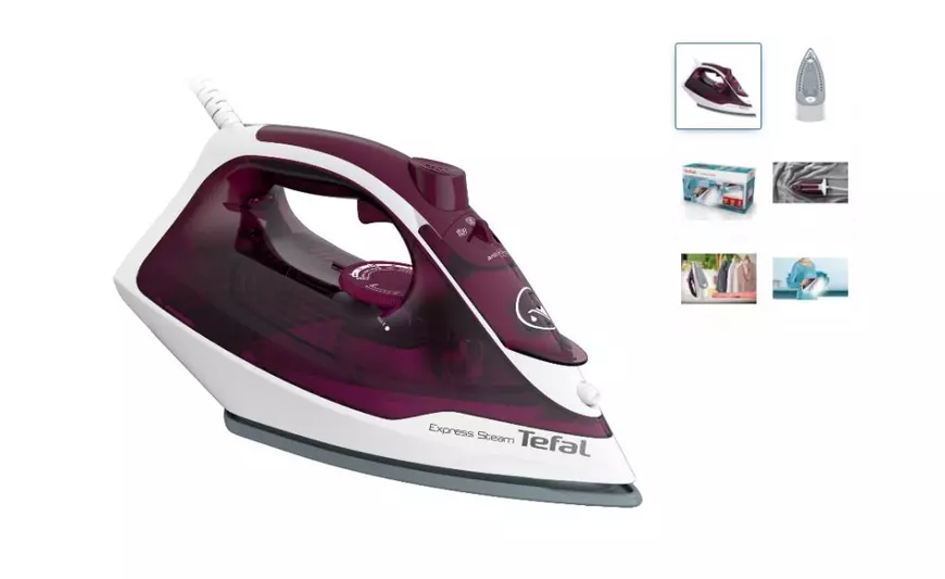 Fier de călcat Tefal Express Steam FV2835E0, 2400W, Jet de abur 160 g/min, abur variabil 0-35 g/min, 270 ml, violet