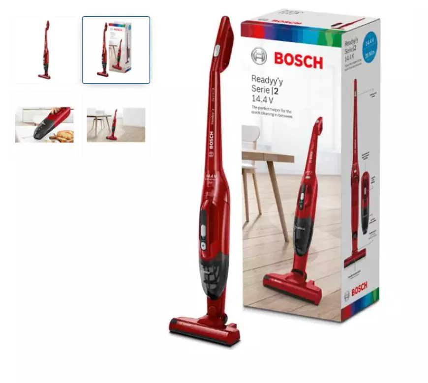 Aspirator vertical Bosch BBHF214R, 14,4 V, 2 in 1, LI-Ion, 10.55 kWh/an, 2 trepte de putere, autonomie până la 35 min, Roșu