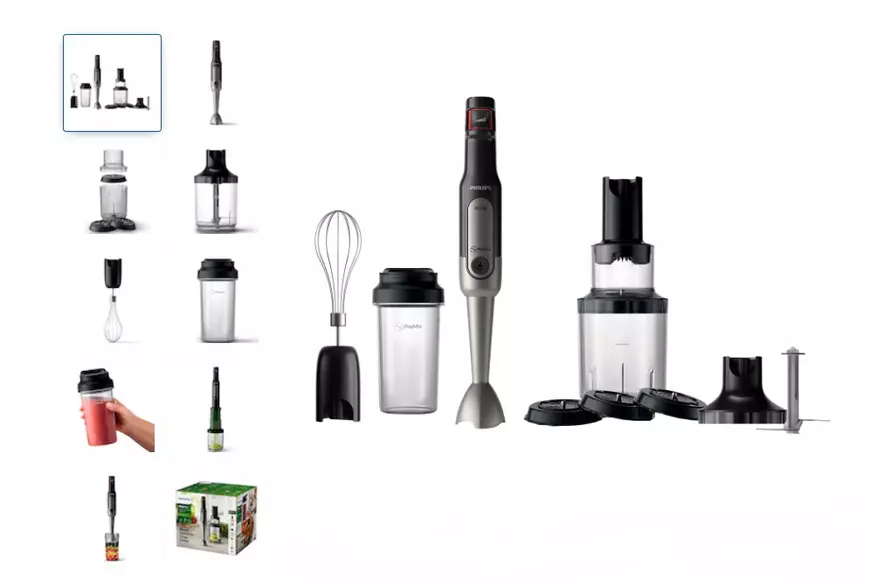 Mixer vertical Philips Viva Collection HR2657/90, 800 W, Viteză variabilă, recipient on-the-go, tel, tocător XL, spiralizator, Negru