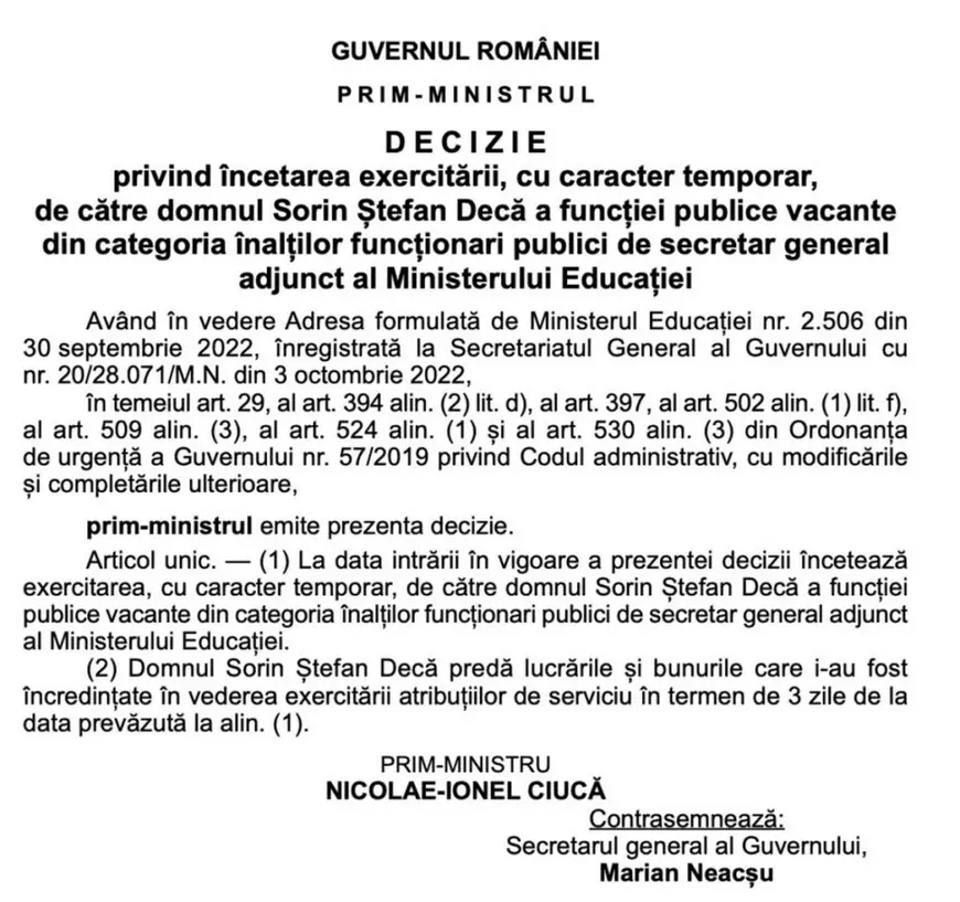 Șeful din Ministerul Educației care a candidat pe un post aflat în subordinea lui nu mai este secretar general adjunct
