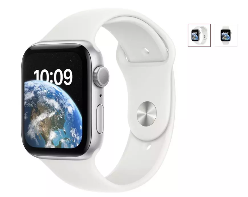 SmartWatch Apple Watch SE2, 44mm Aluminium Silver cu White Sport Band Regular + GPS