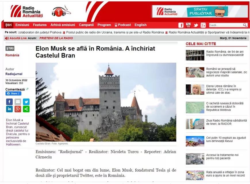 Cum au relatat televiziunile despre „Elon Musk în România”. Fiecare post a dat zeci de știri zilnic, la Digi 24, Pro TV, Antene și TVR