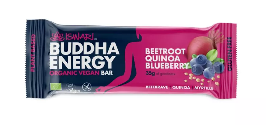 Baton energizant bio Buddha cu sfeclă roșie, quinoa și afine Iswari, 35 g
