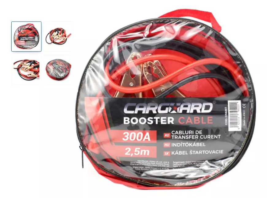 Cablu de transfer curent și de pornire Carguard, 300A, lungime 2,5 m, aluminiu cuprat, diametru exterior 8 mm. 