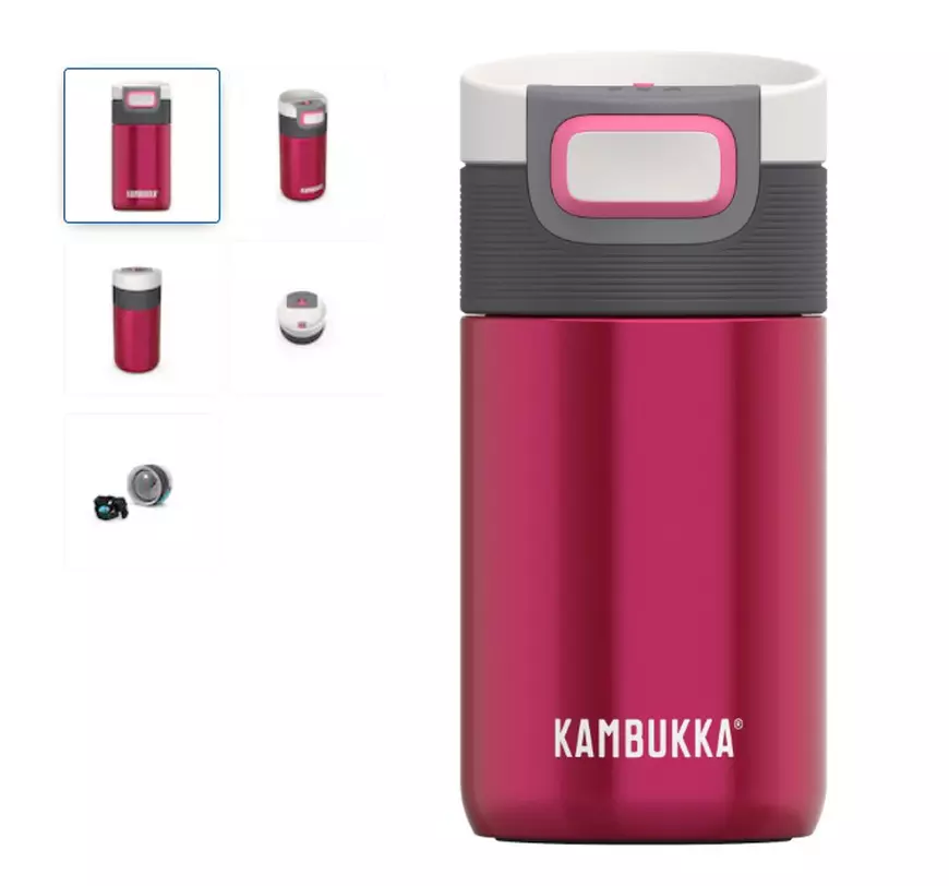 Cana termică din oțel inoxidabil Kambukka Etna cu capac termic 3 în 1 Snapclean, 300 ml, roșu î