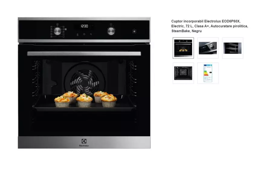 Cuptorul incorporabil Electrolux EOD6P60X, Electric, 72 L, Clasa A+, Autocuratare pirolitica, SteamBake, Negru 