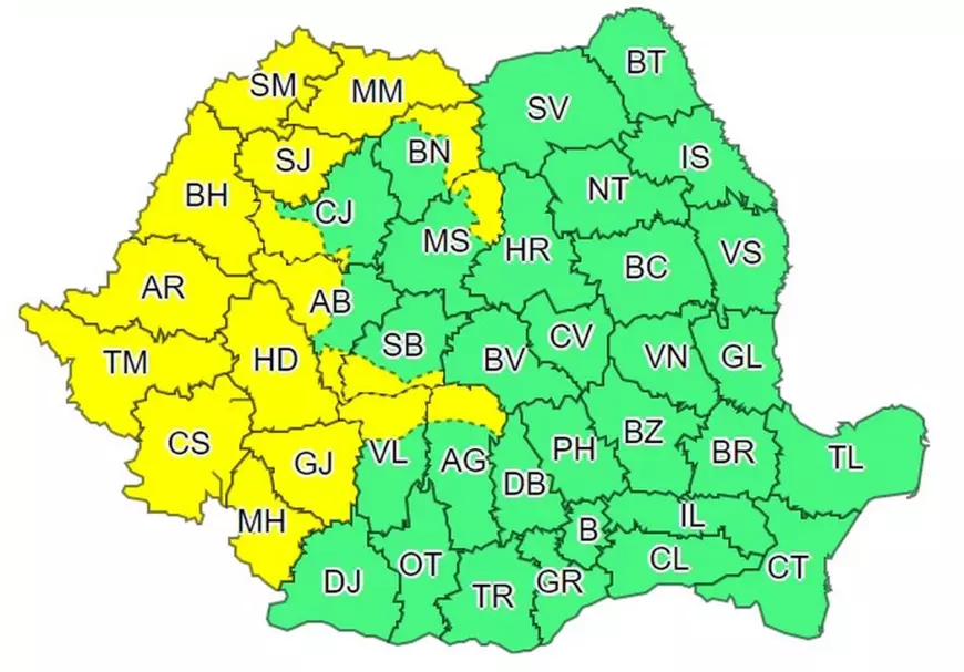 Avertizare meteo atipică pentru mijlocul lunii decembrie: cod galben de ploi torențiale pentru vestul țării