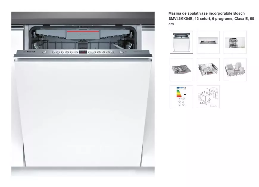 Mașina de spălat vase incorporabilă Bosch SMV46KX04E, 13 seturi, 6 programe, Clasa E, 60 cm