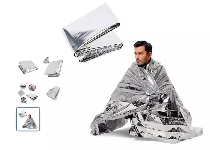 Pătura izotermă de urgență, argintie, impermeabilă și rezistentă la vânt, 160 x 210 cm