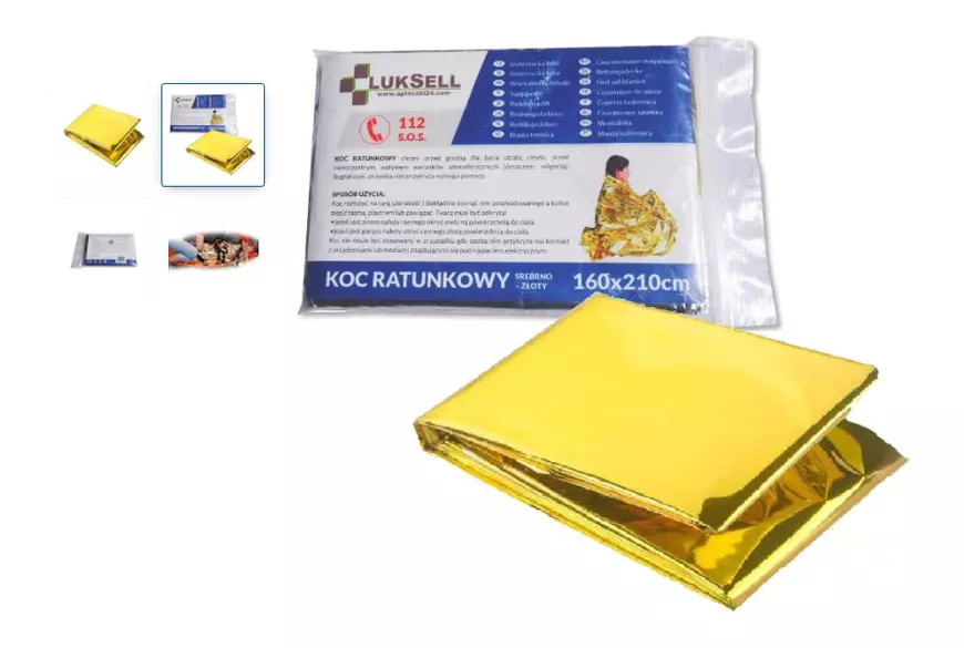 Pătura pentru situații de urgență Luksell, 160 x 210 cm, Auriu 