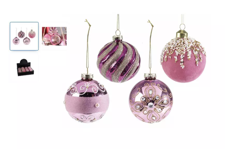 Globuri și decorațiuni pentru bradul de Crăciun în 2022 - Set 12 globuri sticlă roz