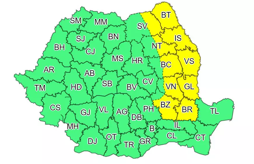 Cod galben de polei în zece județe, până vineri dimineață. Cum va fi vremea în București