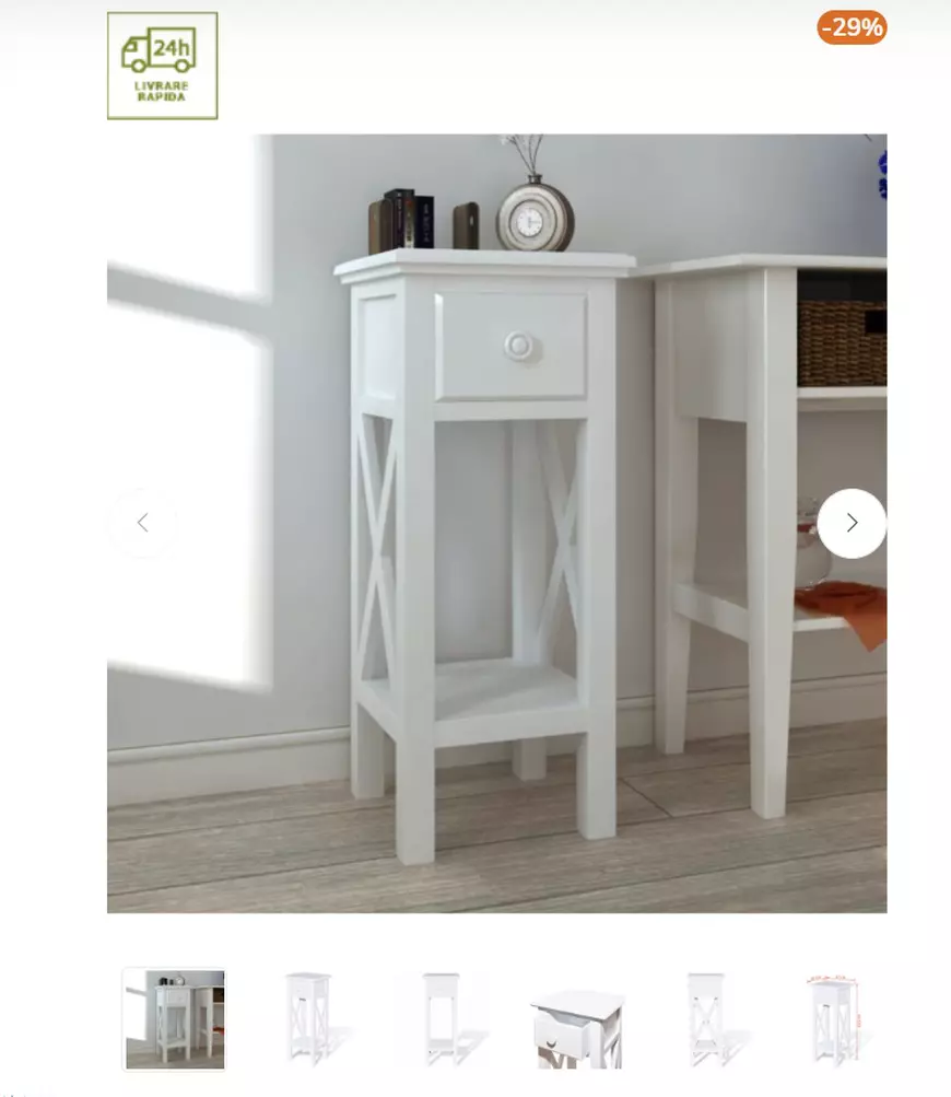 Masa laterală cu sertar, alb