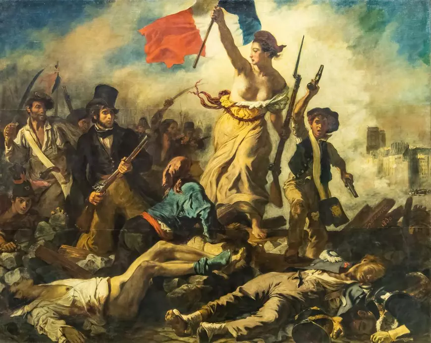 Revoluţii politice care au schimbat lumea - Imagine cu pictura Libertatea conducând poporul de Eugene Delacroix