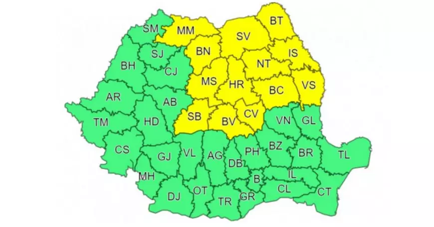 Cod galben de ger în 13 județe din centrul și nord-estul țării. Temperaturile scad noaptea până la -25 de grade. Cum va fi vremea la București