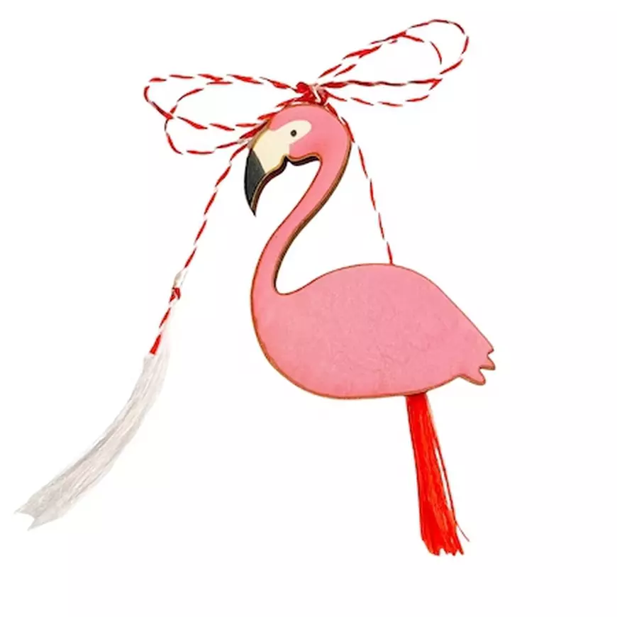 Mărțișoare pentru 1 Martie - cele mai frumoase mărțișoare - Broşă mărţişor din lemn Flamingo