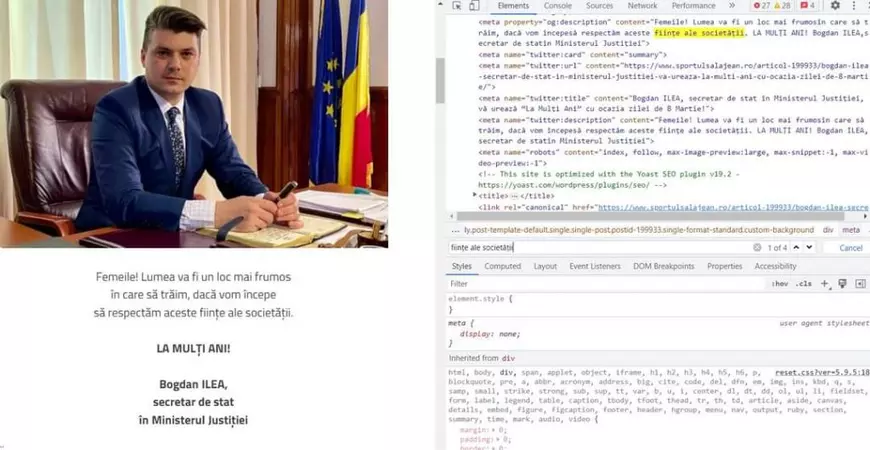 De Ziua Femeii, un secretar de stat în Ministerul Justiției cere „să respectăm aceste ființe ale societății”