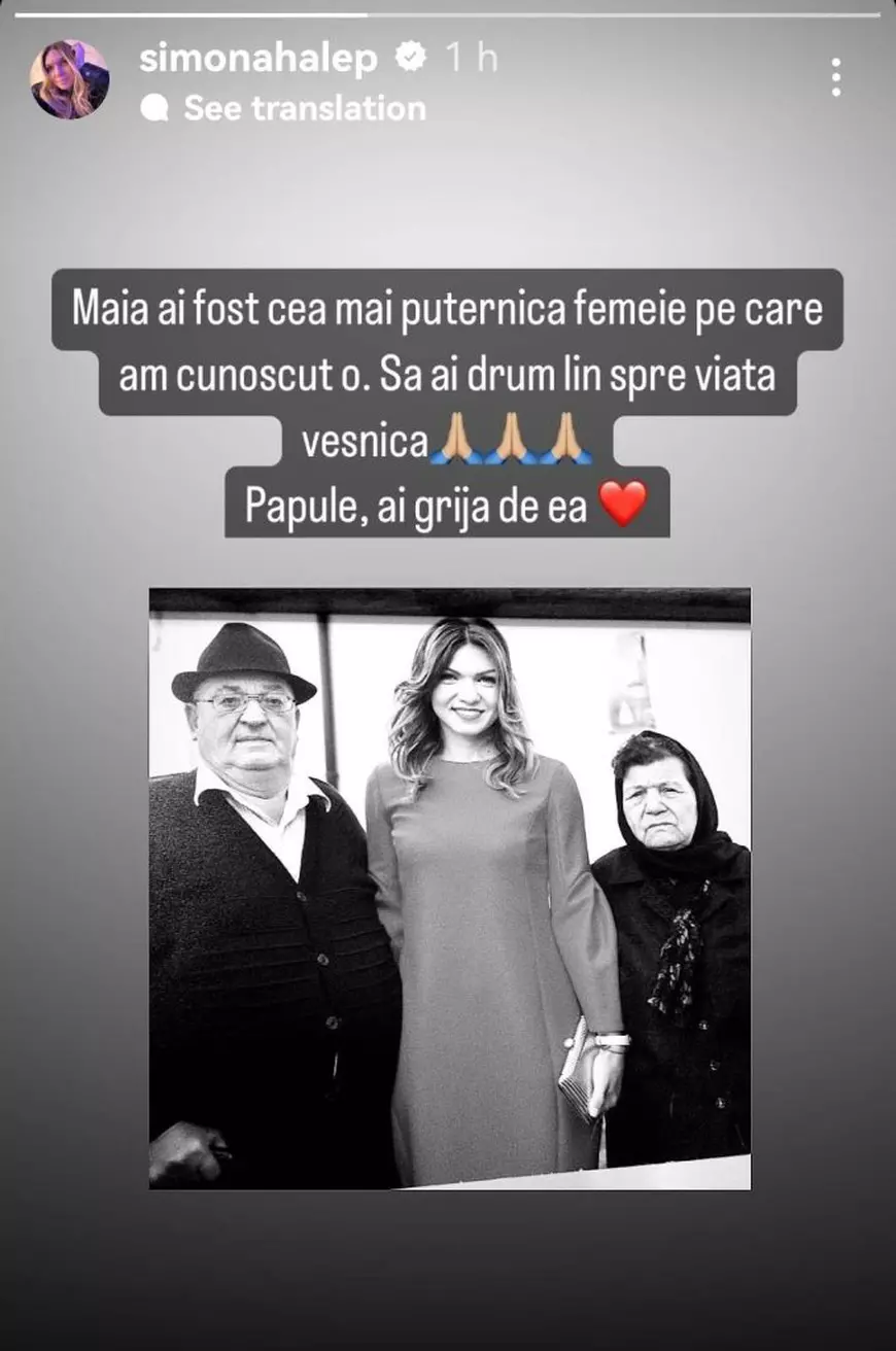 Simona Halep, mesaj emoţionant după moartea bunicii sale: „Ai fost cea mai puternică femeie”