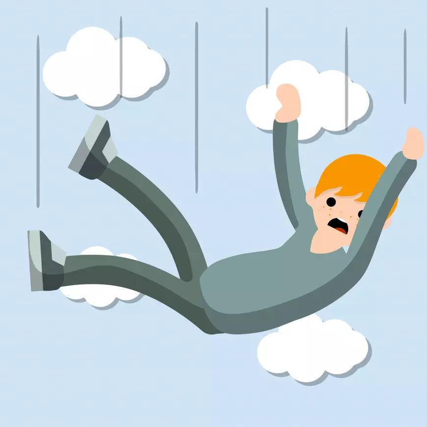 Ce este acrofobia - Imagine grafică reprezentând un copil aflat în cădere şi sugerând frica de înălţime.