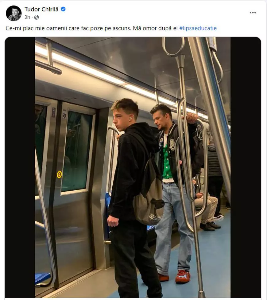 Tudor Chirilă, către o fană care l-a pozat în metrou și i-a postat poza pe Facebook, fără să-i ceară acordul: „Lipsă de bun-simț”