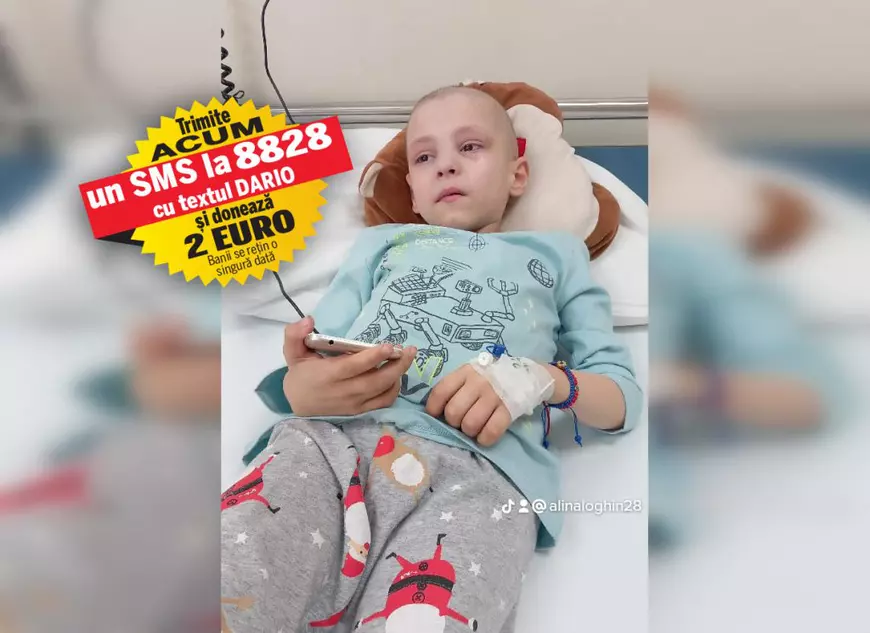 Bolnav de cancer, Dario are nevoie de 27.000 de euro pentru o intervenție chirurgicală. Băiatul în vârstă de 6 ani este internat într-un spital din Turcia