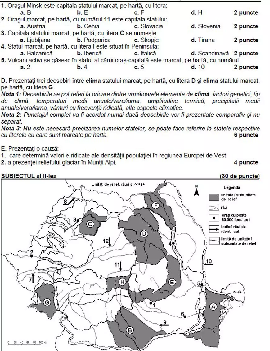 Modele de subiecte la Geografie pentru BAC 2023