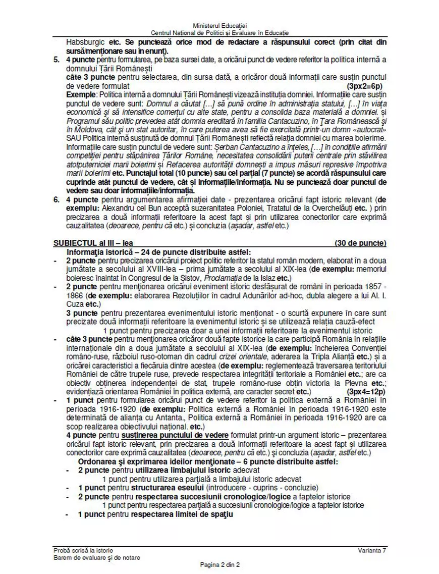 Baremul de corectare la BAC Istorie 2023 - sesiunea de toamnă