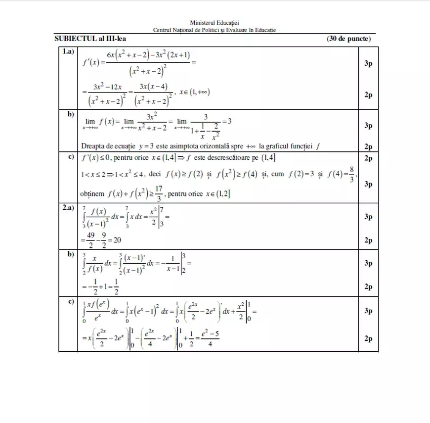 Baremul de corectare la matematică pentru Bacalaureat 2023 sesiunea de toamnă