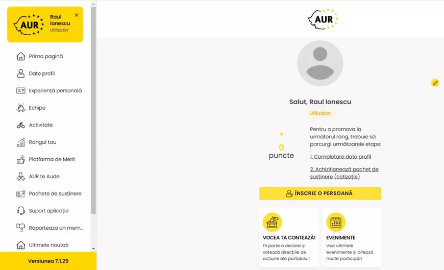 Aplicația online a partidului AUR, o operațiune care strânge cotizațiile și prin care te poți întâlni cu George Simion pentru 1.000 de euro. Valoarea uriașă este altundeva
